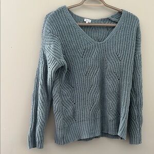 Kismet Cozy Blue V-Neck Sweater with Textured Design
